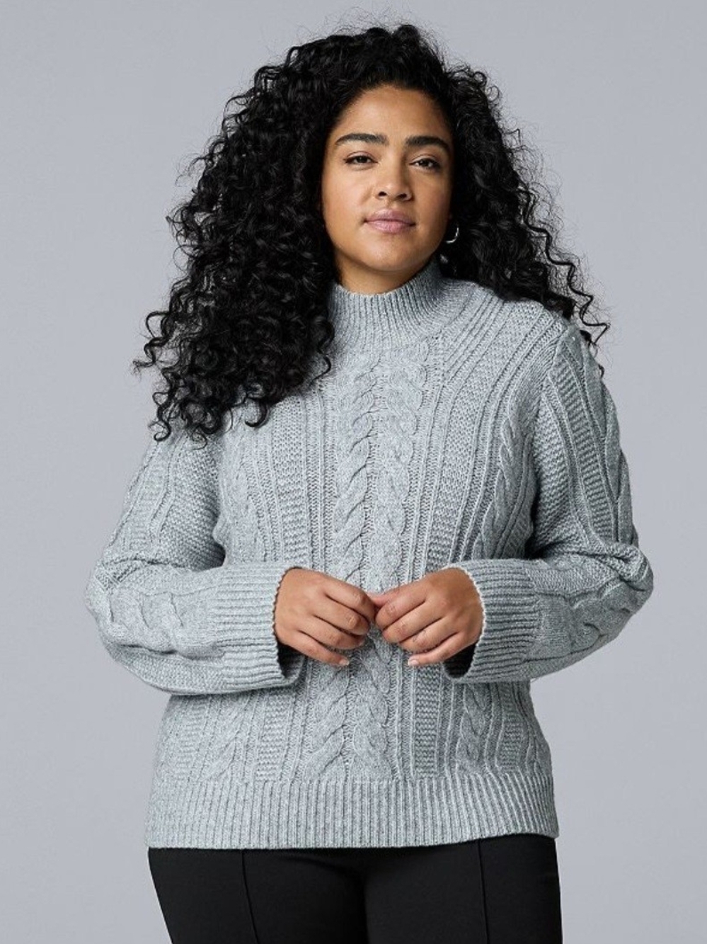 Simply Vera Vera Wang Gray Cable Knit Mock Turtleneck Sweater